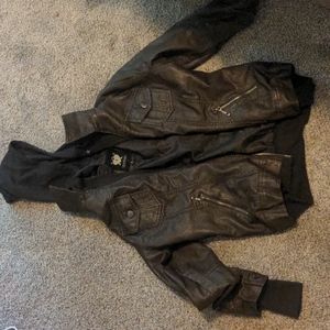 Women's Brown Hooded Faux Leather Jacket